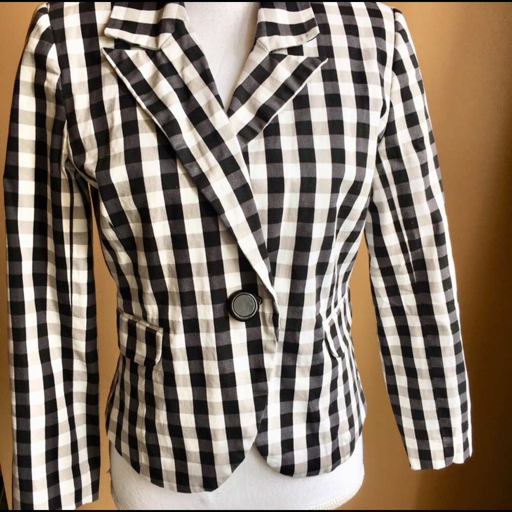 Tweeds Gingham Check Black White Blazer